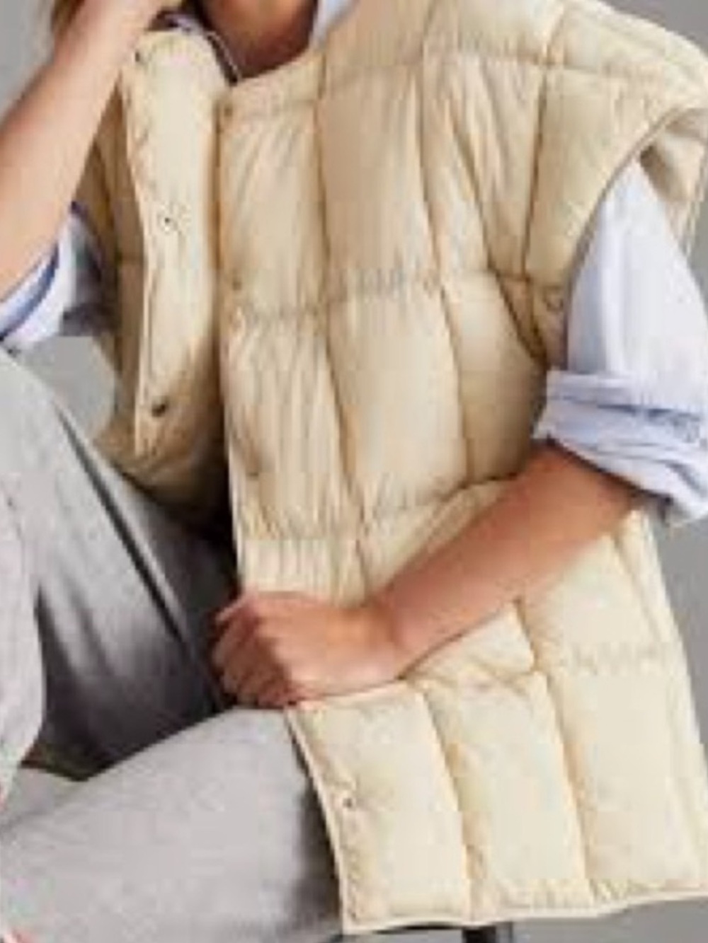 Pilcro Anthropologie Adjustable Oversized Quilted Puffer Vest Creamy Ivory  OS